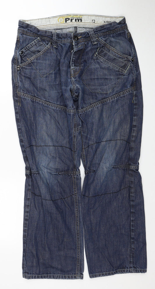 Prm Denim Mens Blue Cotton Straight Jeans Size 36 in Regular Zip
