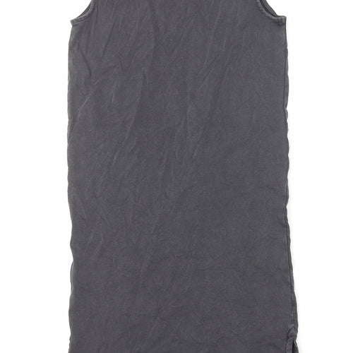Marks and Spencer Girls Grey Cotton Tank Dress Size 7-8 Years Round Neck Pullover