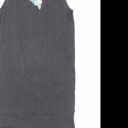 Marks and Spencer Girls Grey Cotton Tank Dress Size 7-8 Years Round Neck Pullover
