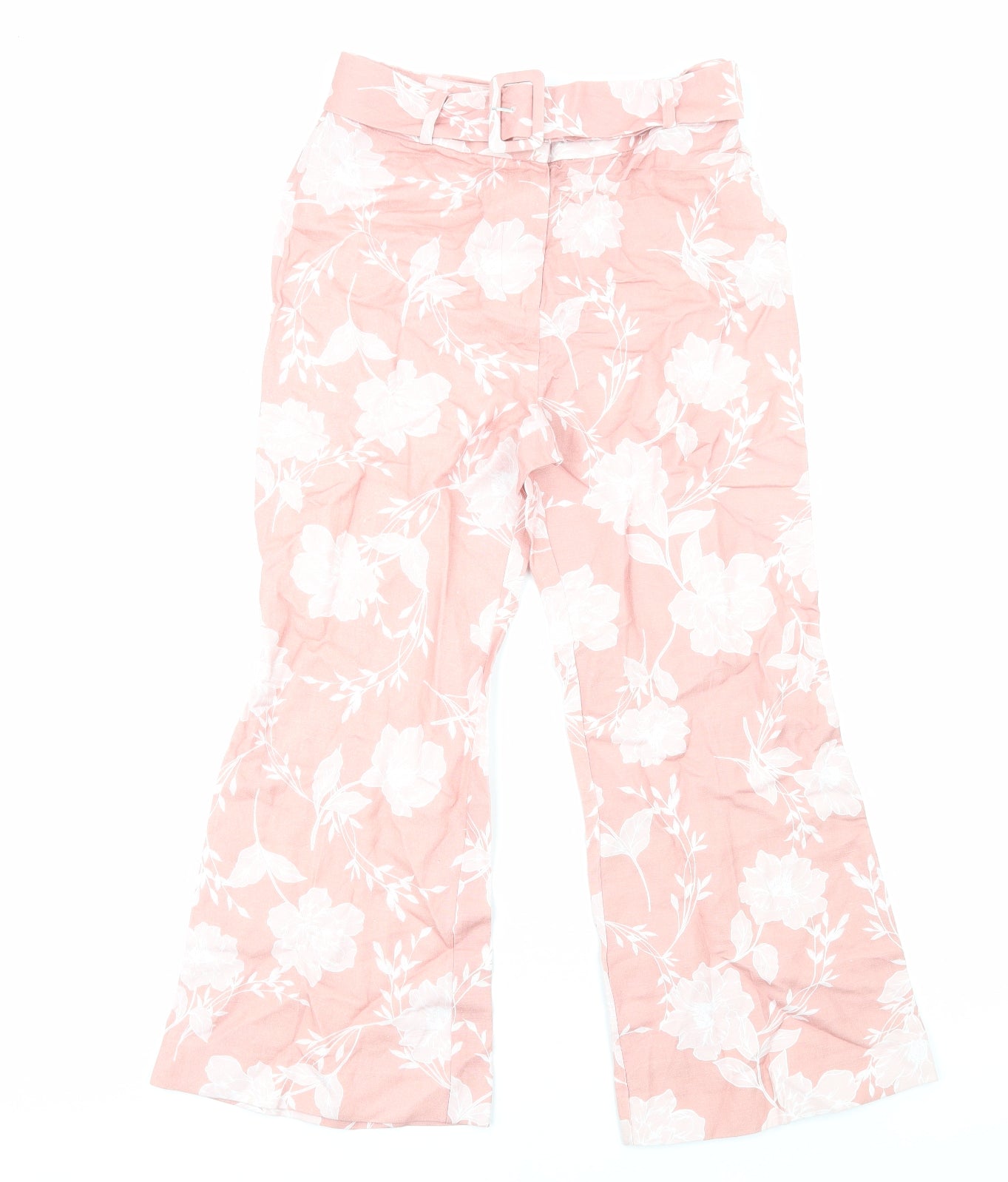 Forever New Womens Pink Floral Linen Trousers Size 10 Regular Zip