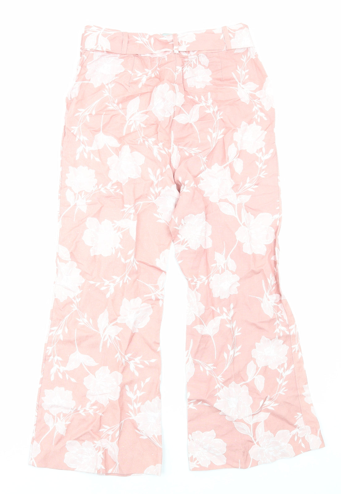 Forever New Womens Pink Floral Linen Trousers Size 10 Regular Zip