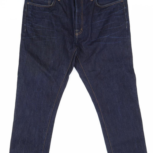 Preworn Mens Blue Cotton Straight Jeans Size 38 in Slim Zip