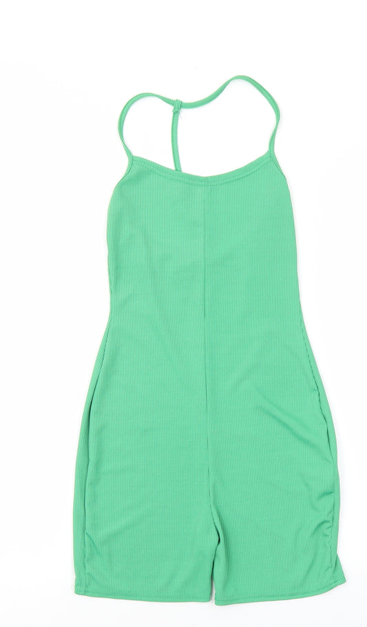 PRETTYLITTLETHING Womens Green Viscose Playsuit One-Piece Size 4 Pullover