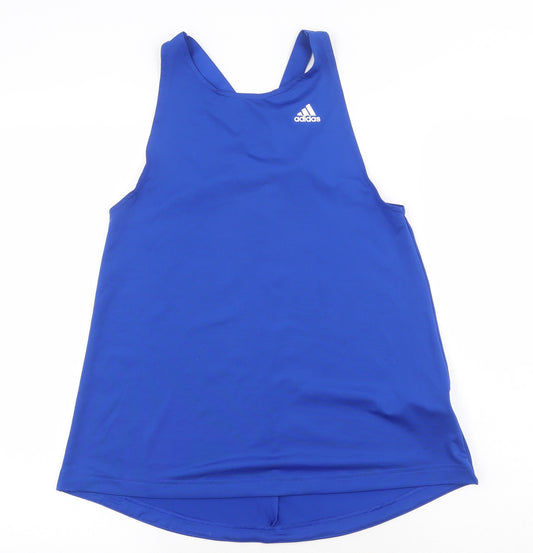 adidas Womens Blue Polyester Basic Tank Size S Scoop Neck Pullover - Racerback