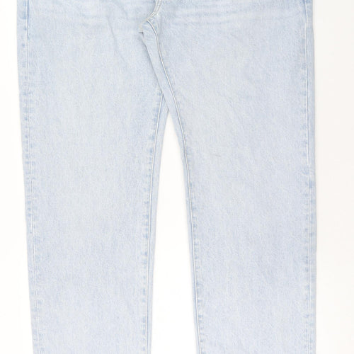 Marks and Spencer Mens Blue Cotton Straight Jeans Size 40 in L33 in Regular Button - Long Leg