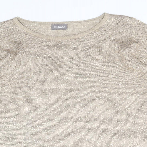 Gelco Womens Gold Boat Neck Acrylic Pullover Jumper Size 10