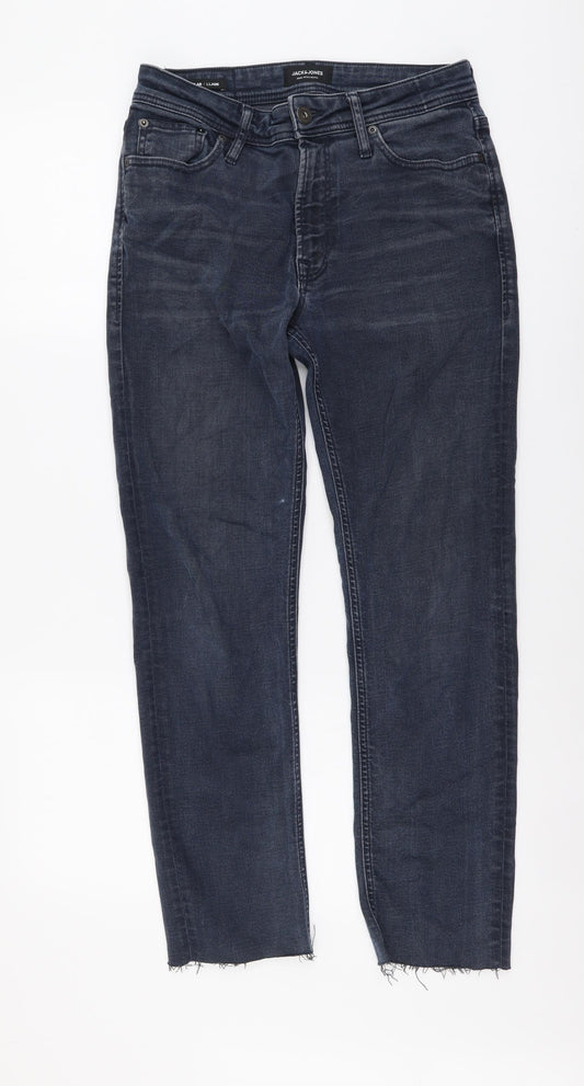 JACK & JONES Mens Blue Cotton Straight Jeans Size 30 in L27 in Regular Button