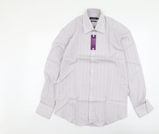 Taylor & Wright Mens Purple Striped Cotton Button-Up Size 15 Collared Button