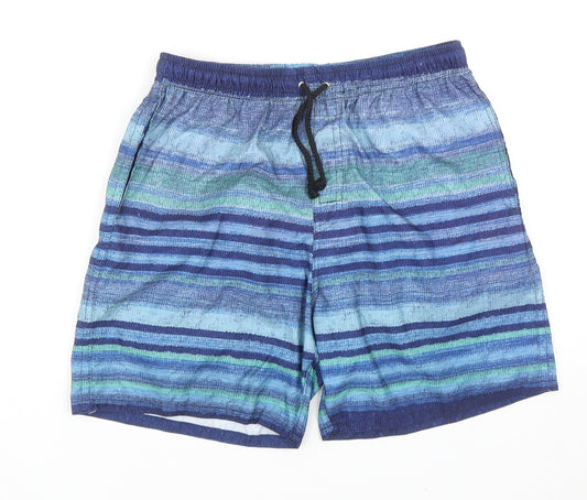 Preworn Mens Blue Striped Polyester Sweat Shorts Size 32 in Regular Drawstring