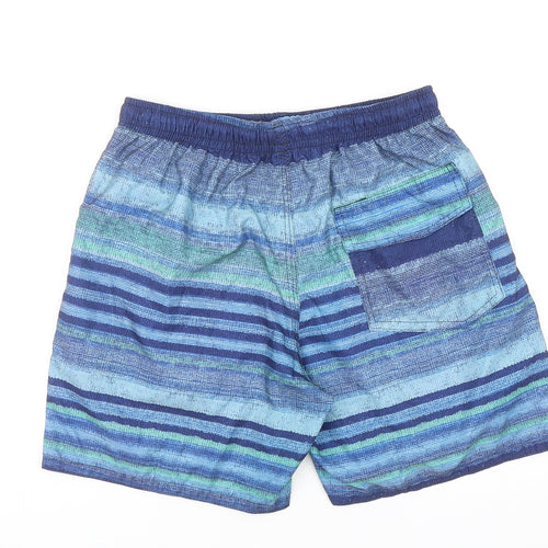 Preworn Mens Blue Striped Polyester Sweat Shorts Size 32 in Regular Drawstring