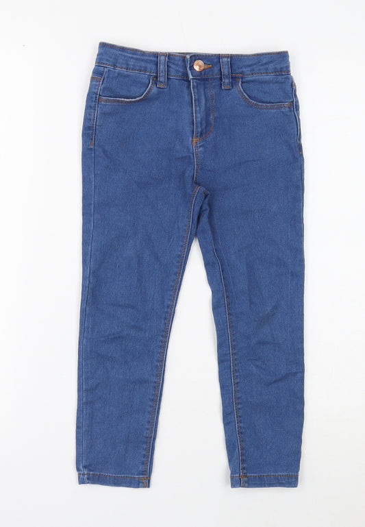 Denim & Co. Girls Blue Cotton Skinny Jeans Size 5-6 Years Regular Button