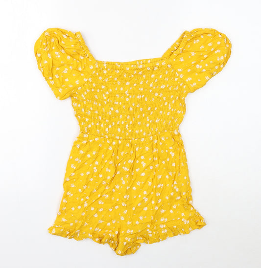 I love girlswear Girls Yellow Floral Viscose Playsuit One-Piece Size 9 Years Pullover