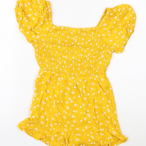 I love girlswear Girls Yellow Floral Viscose Playsuit One-Piece Size 9 Years Pullover