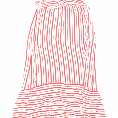 H&M Girls Red Striped Cotton Fit & Flare Size 8-9 Years Square Neck Pullover