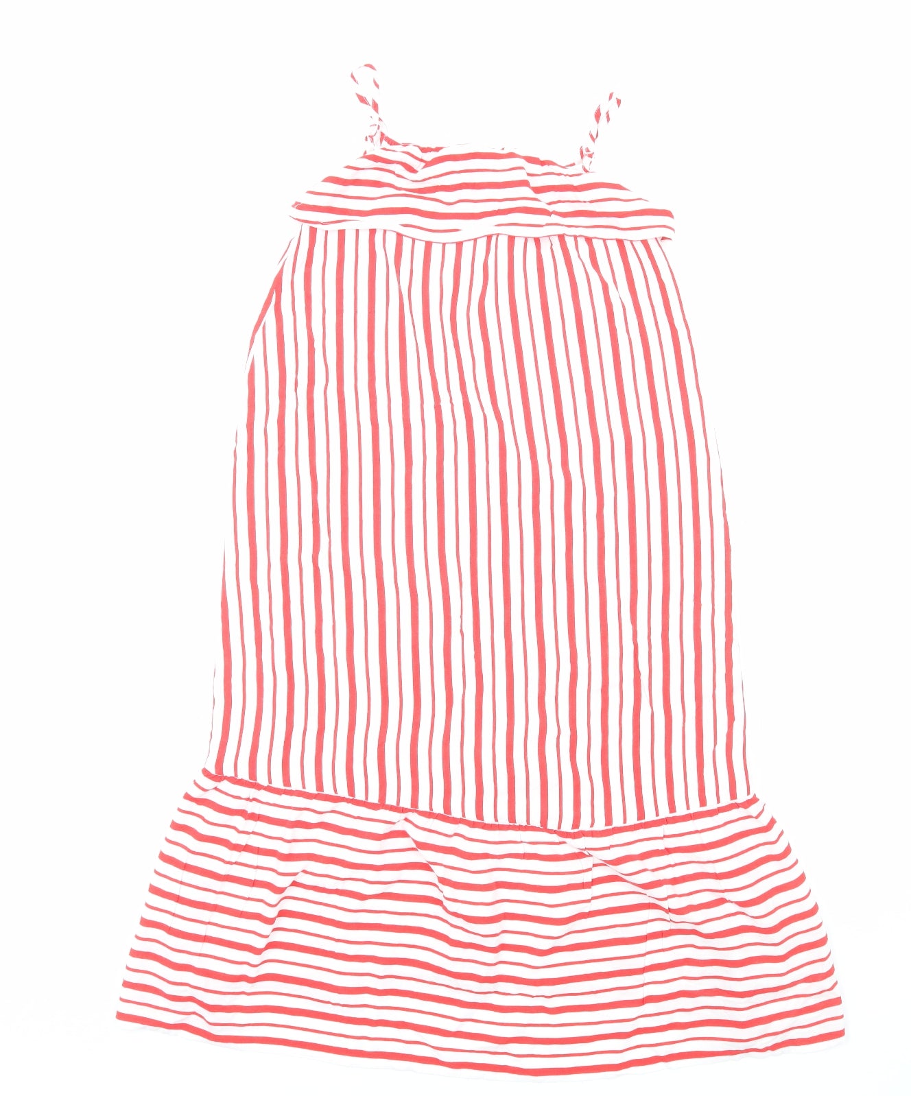 H&M Girls Red Striped Cotton Fit & Flare Size 8-9 Years Square Neck Pullover