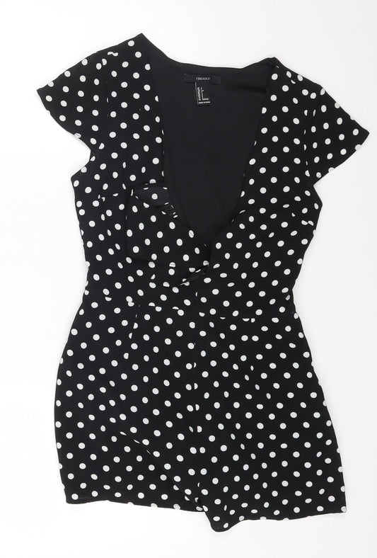 FOREVER 21 Womens Black Polka Dot Polyester Playsuit One-Piece Size S Zip