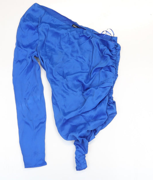 Zara Womens Blue Viscose Bodysuit One-Piece Size 6 Zip