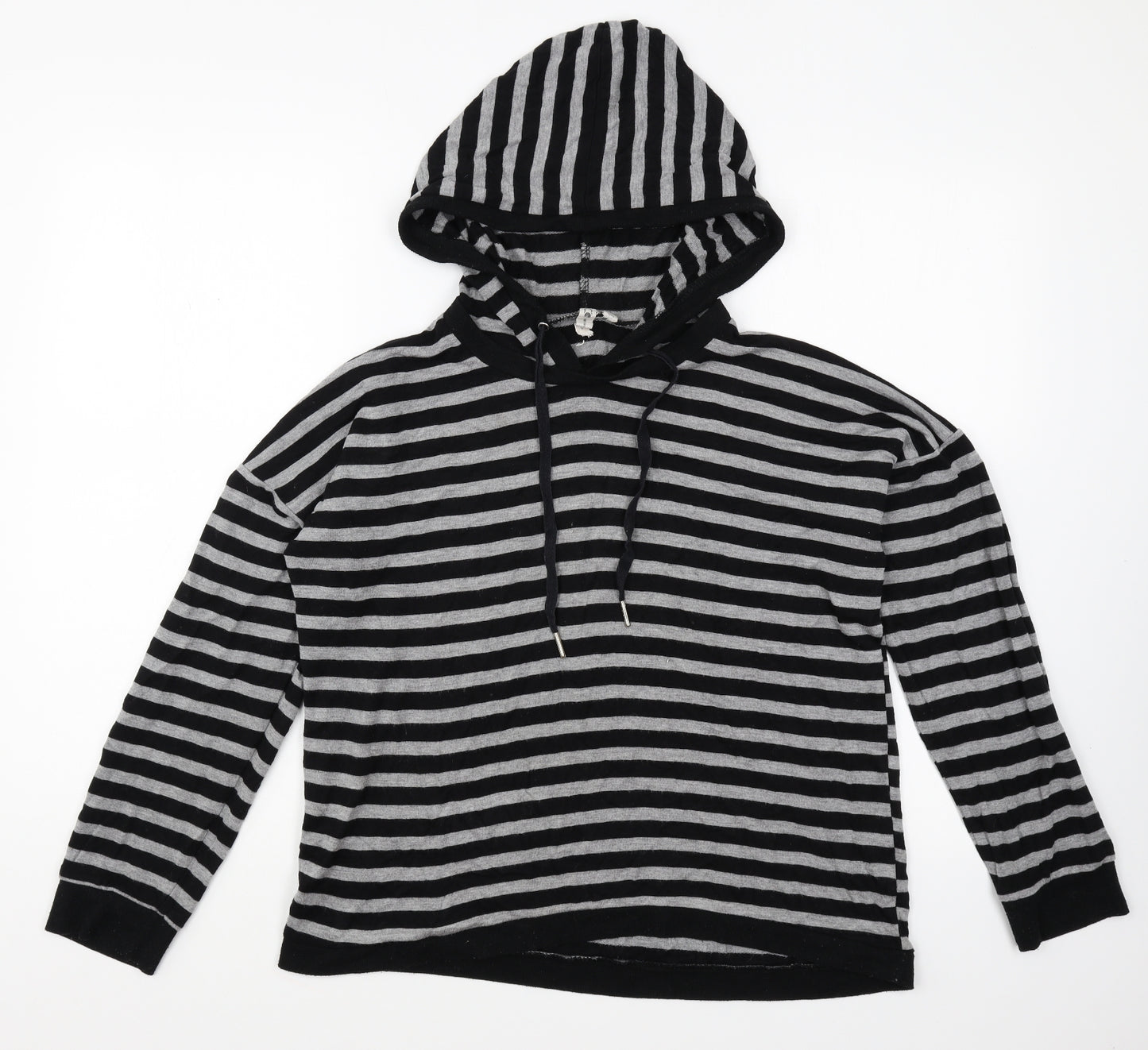 Cable & Gauge Womens Black Striped Cotton Pullover Hoodie Size L Pullover