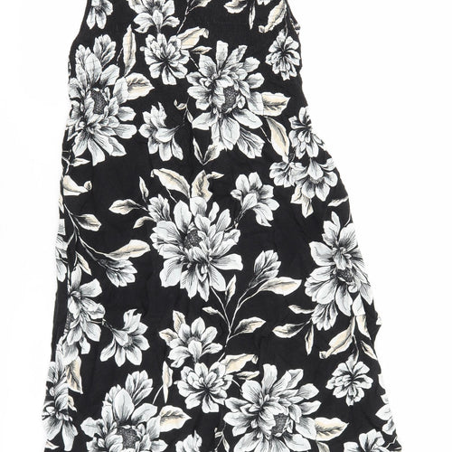 Croft & Barrow Womens Black Floral 100% Cotton A-Line Size M Boat Neck Pullover