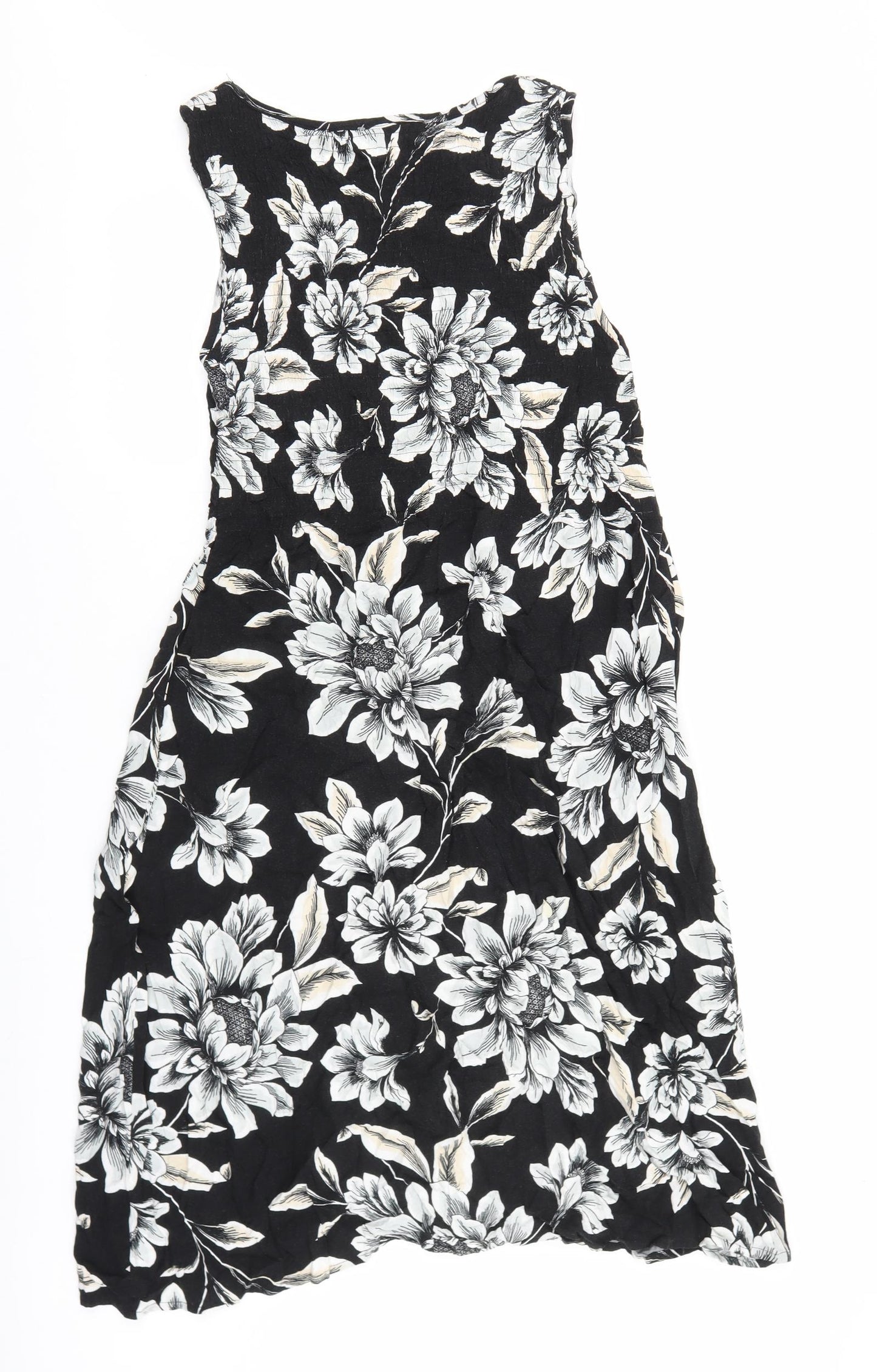 Croft & Barrow Womens Black Floral 100% Cotton A-Line Size M Boat Neck Pullover