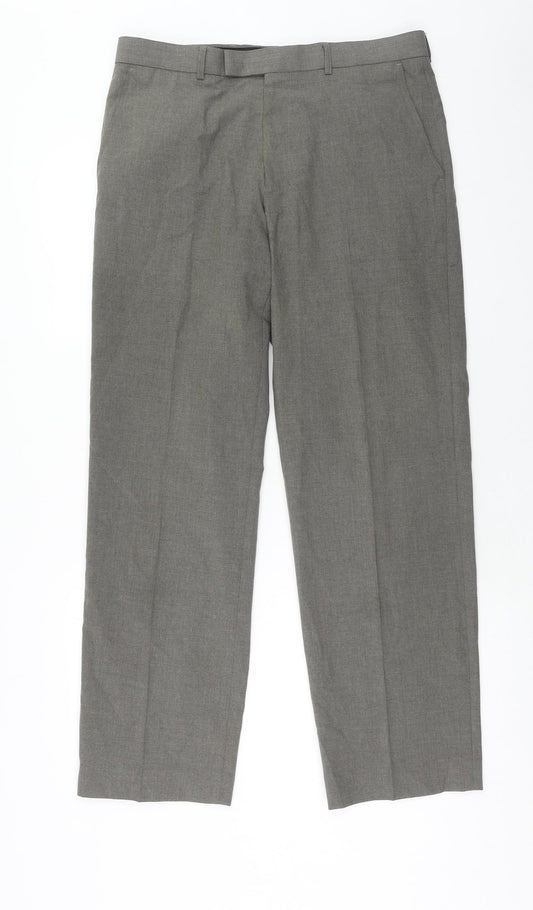 Marks and Spencer Mens Grey Polyester Dress Pants Trousers Size 34 in L31 in Regular Hook & Eye