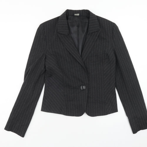 Full Circle Womens Grey Striped Jacket Blazer Size 10 Button