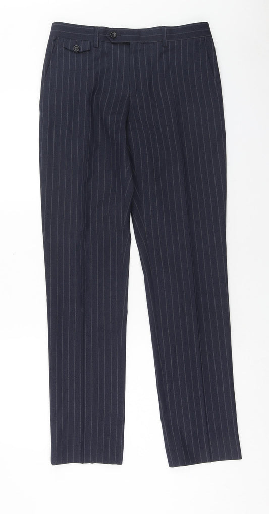 NEXT Mens Blue Striped Polyester Dress Pants Trousers Size 30 in L33 in Regular Zip