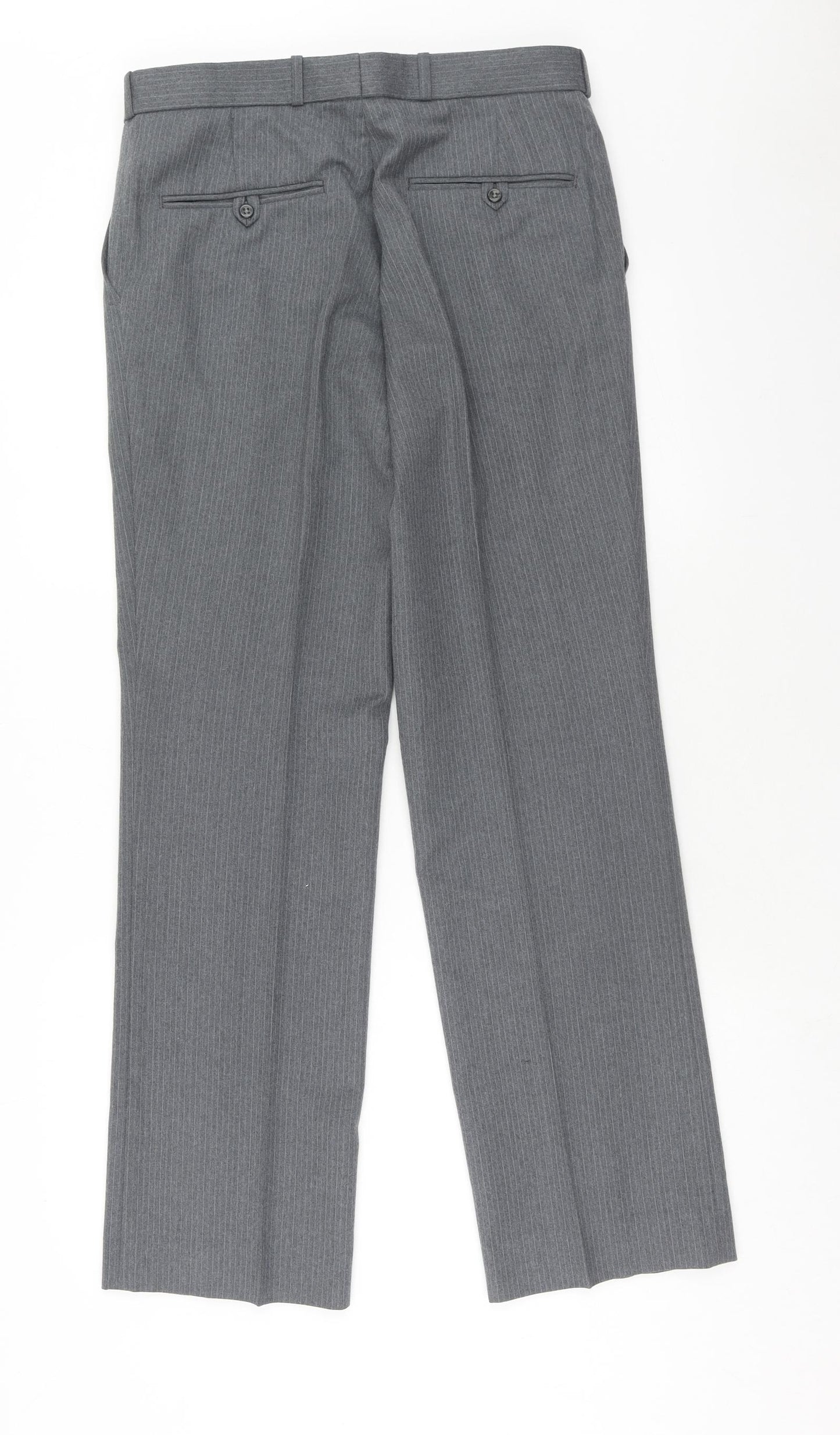 Preworn Mens Grey Wool Dress Pants Trousers Size 32 in Regular Hook & Eye