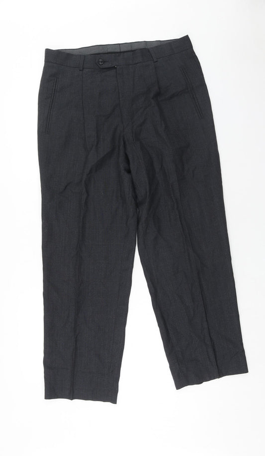 Preworn Mens Grey Wool Dress Pants Trousers Size 34 in Regular Zip