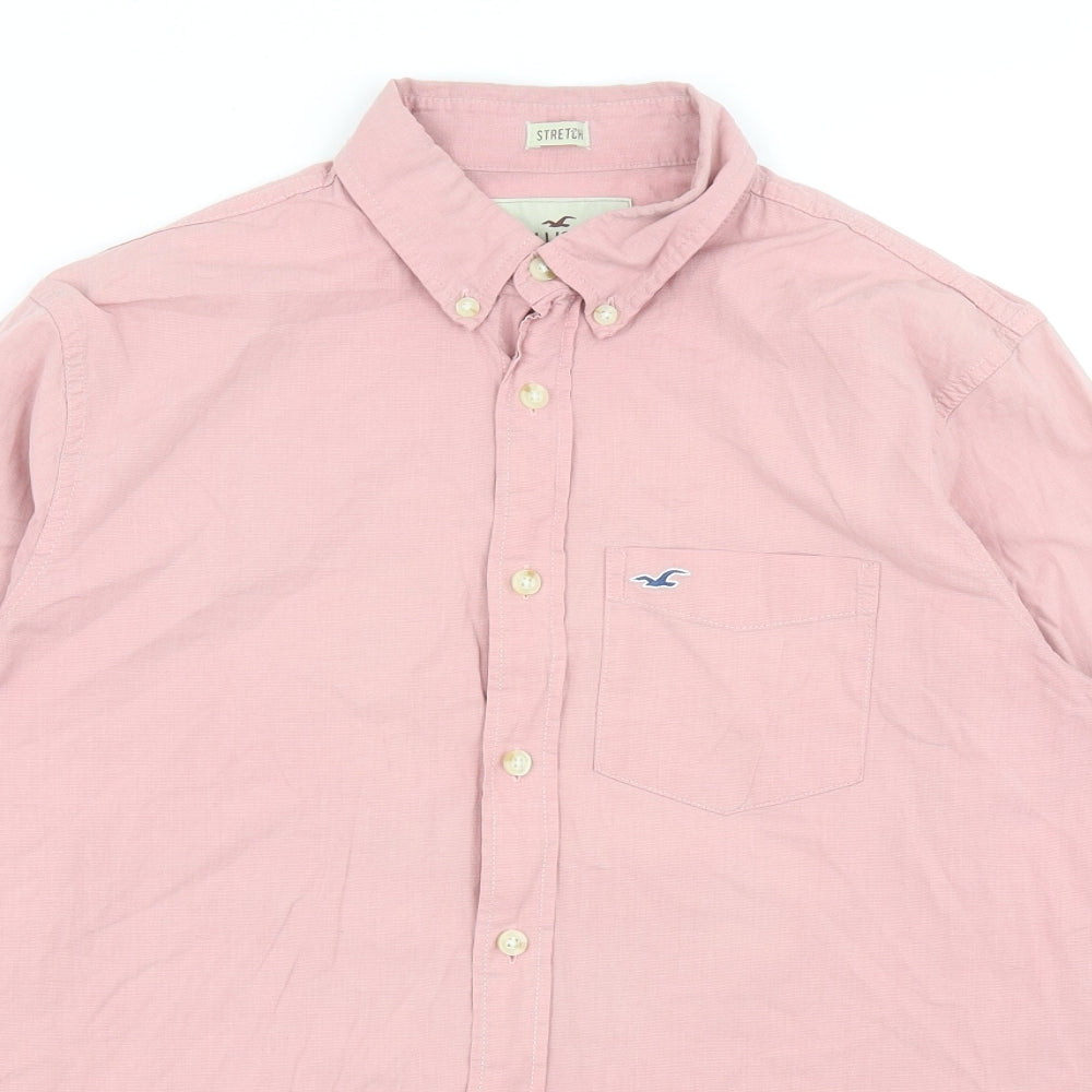 Hollister Mens Pink Cotton Button-Up Size S Collared Button