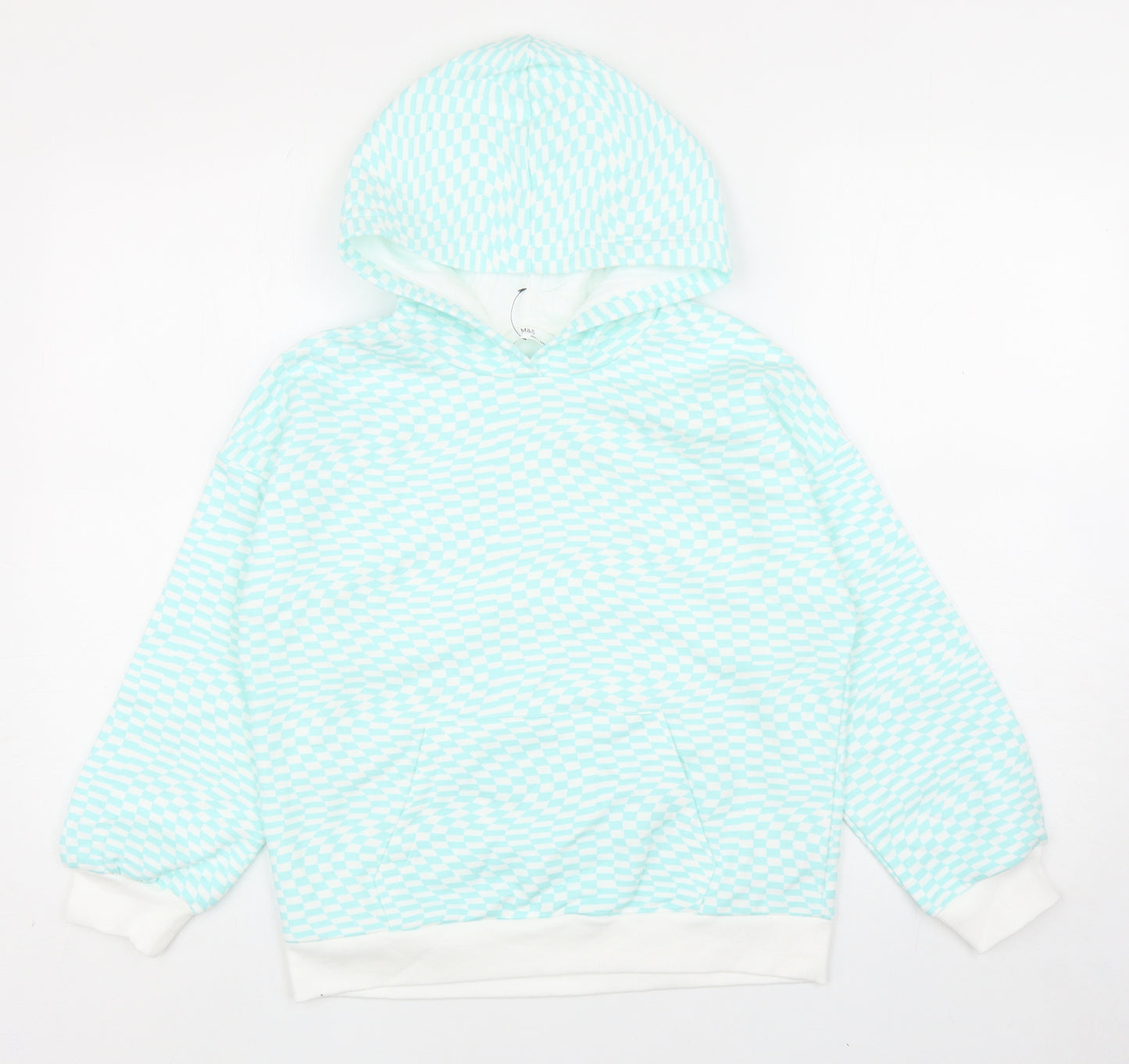 Marks and Spencer Girls Blue Geometric Cotton Pullover Hoodie Size 10-11 Years Pullover