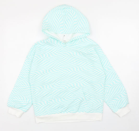 Marks and Spencer Girls Blue Geometric Cotton Pullover Hoodie Size 10-11 Years Pullover