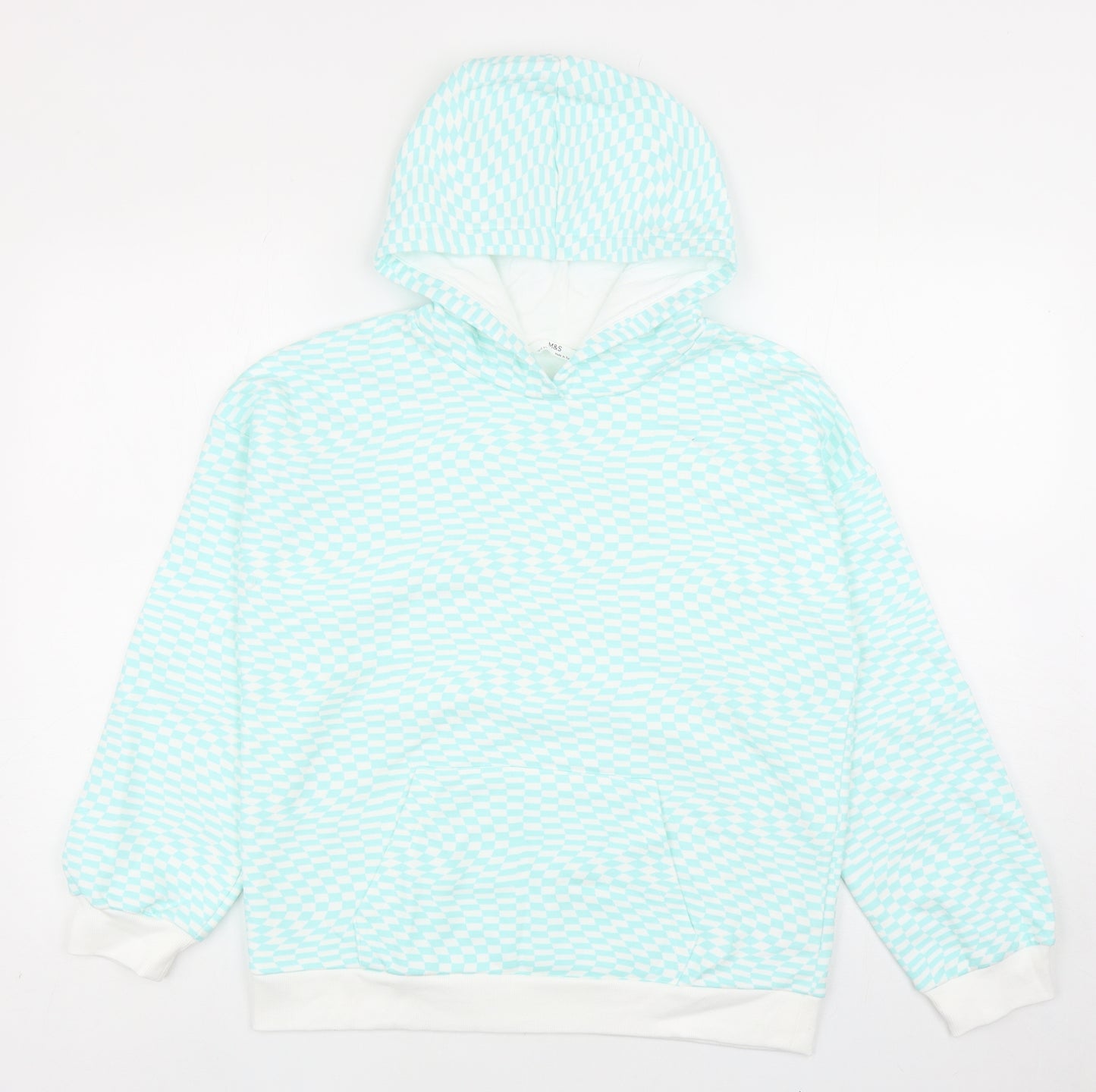 Marks and Spencer Girls Blue Geometric Cotton Pullover Hoodie Size 12-13 Years Pullover