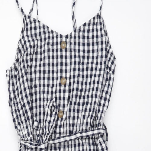 New Look Womens Blue Check Cotton Playsuit One-Piece Size 6 Button