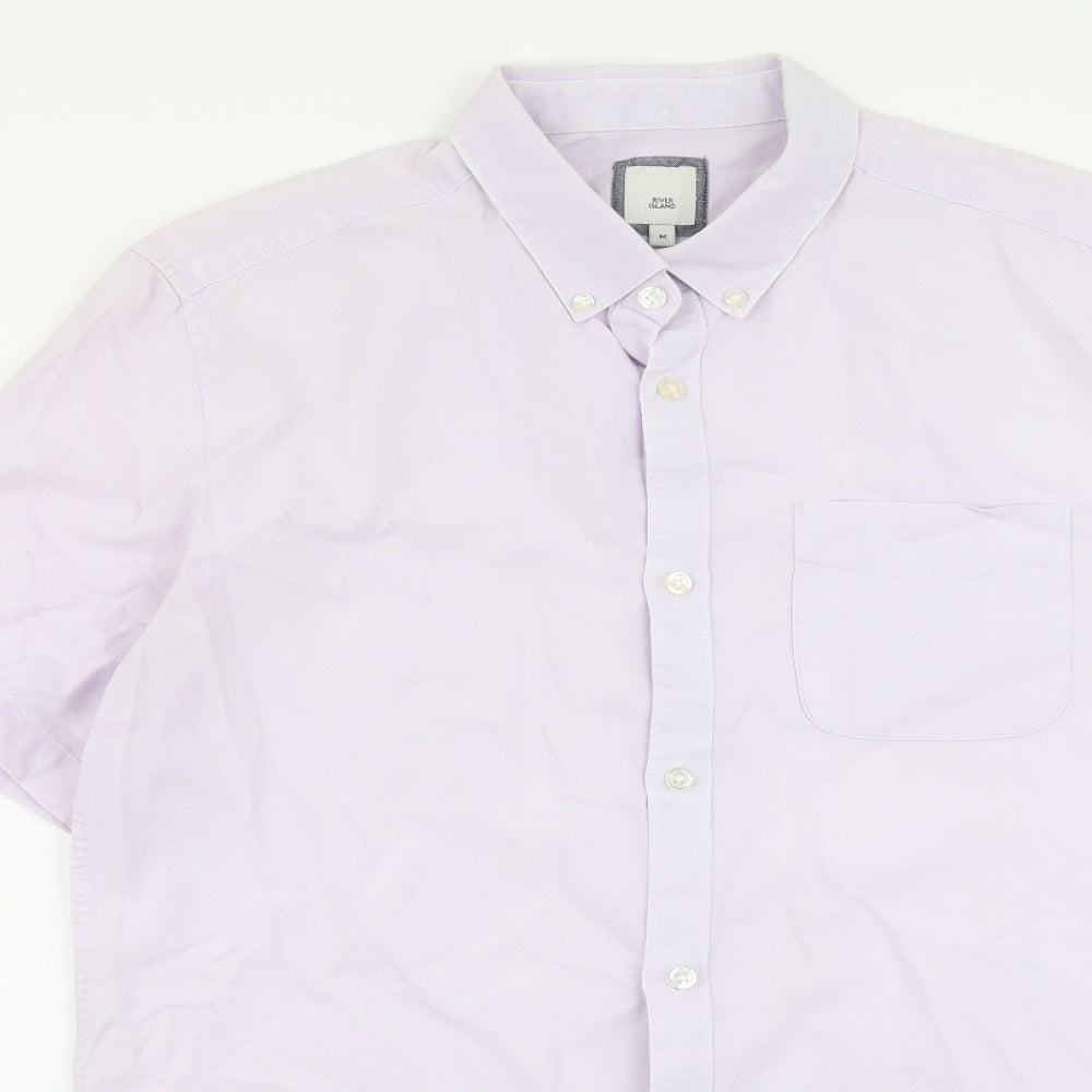 River Island Mens Purple Cotton Button-Up Size M Collared Button