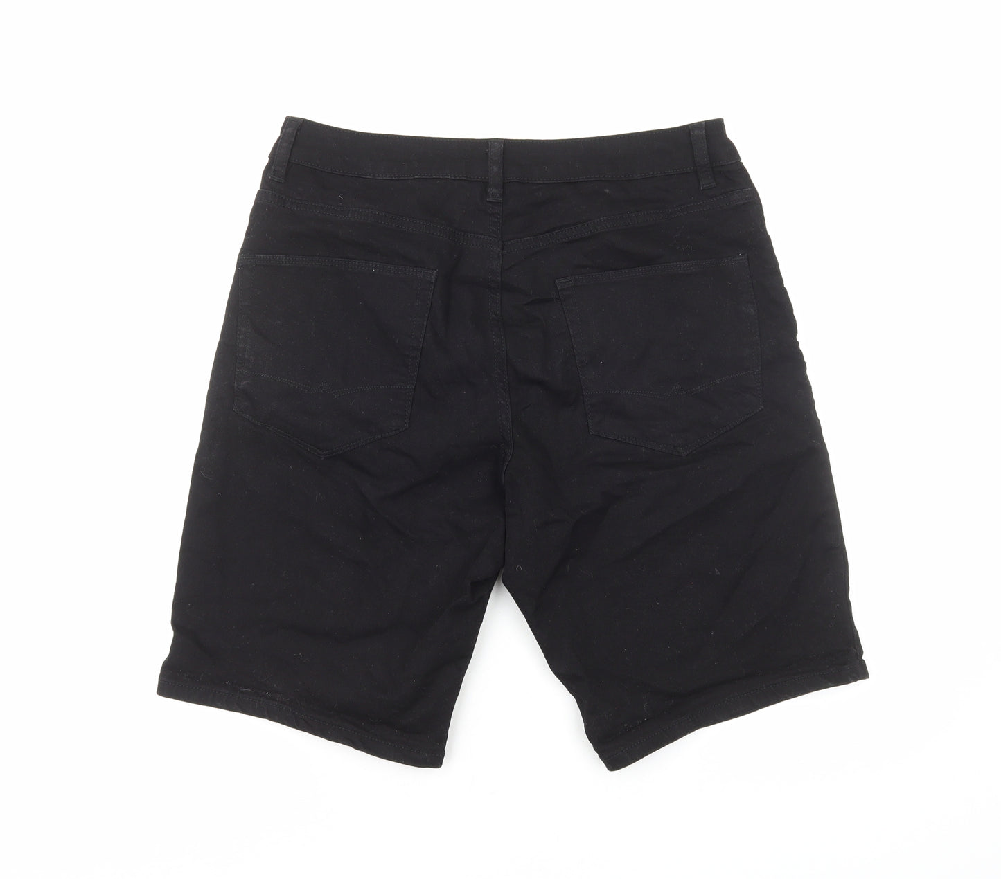 ASOS Mens Black Cotton Bermuda Shorts Size S Regular Zip