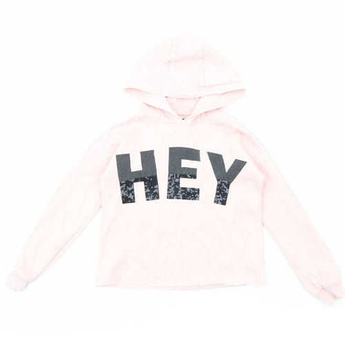 F&F Girls Pink Cotton Pullover Hoodie Size 9-10 Years Pullover - Hey