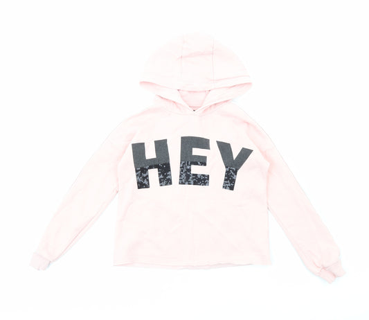 F&F Girls Pink Cotton Pullover Hoodie Size 9-10 Years Pullover - Hey