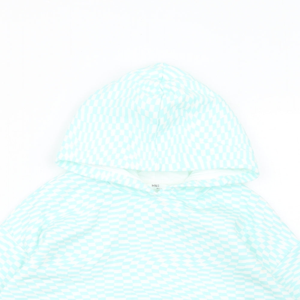 Marks and Spencer Girls Blue Geometric Cotton Pullover Hoodie Size 8-9 Years Pullover