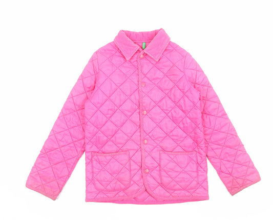 United Colors of Benetton Girls Pink Quilted Jacket Size L Snap