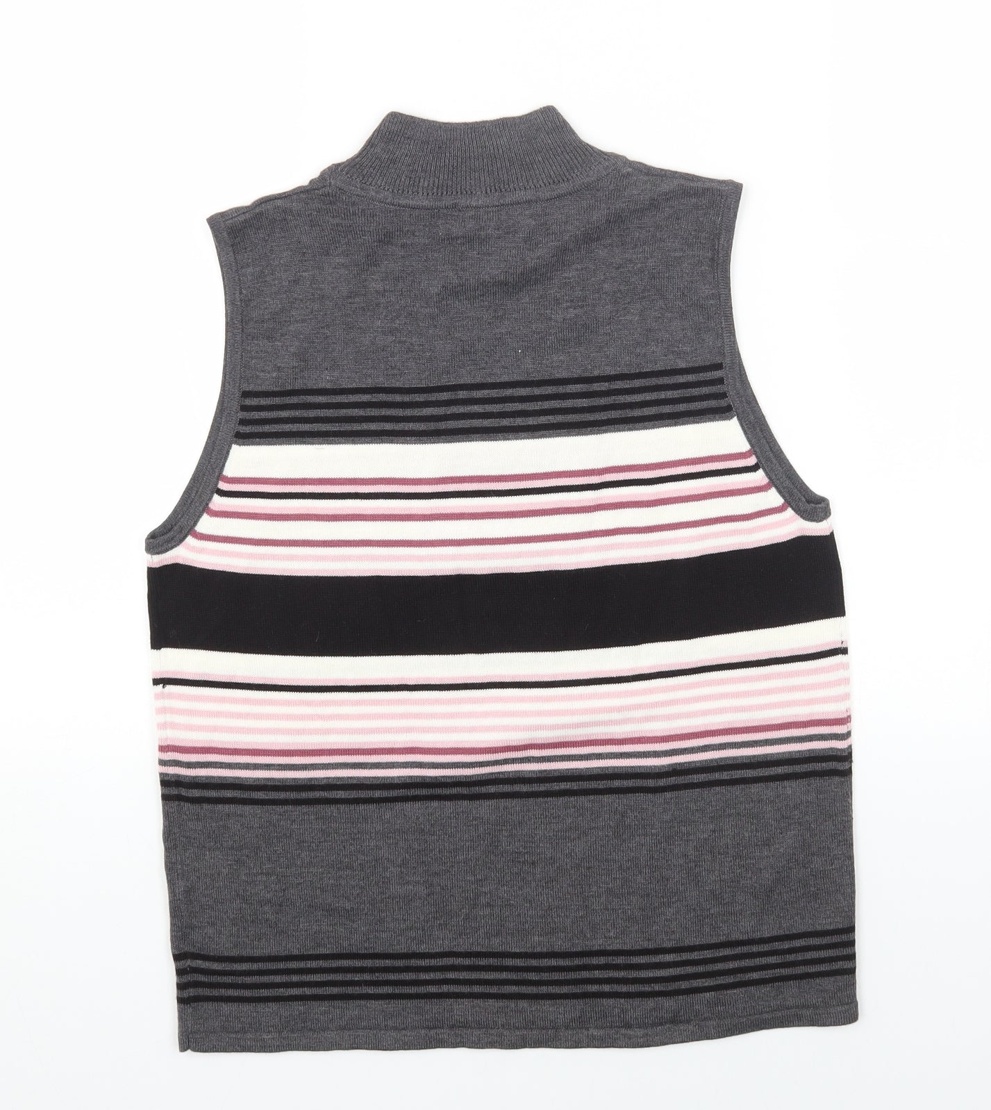 Dressbarn Womens Grey High Neck Striped Acrylic Vest Jumper Size M