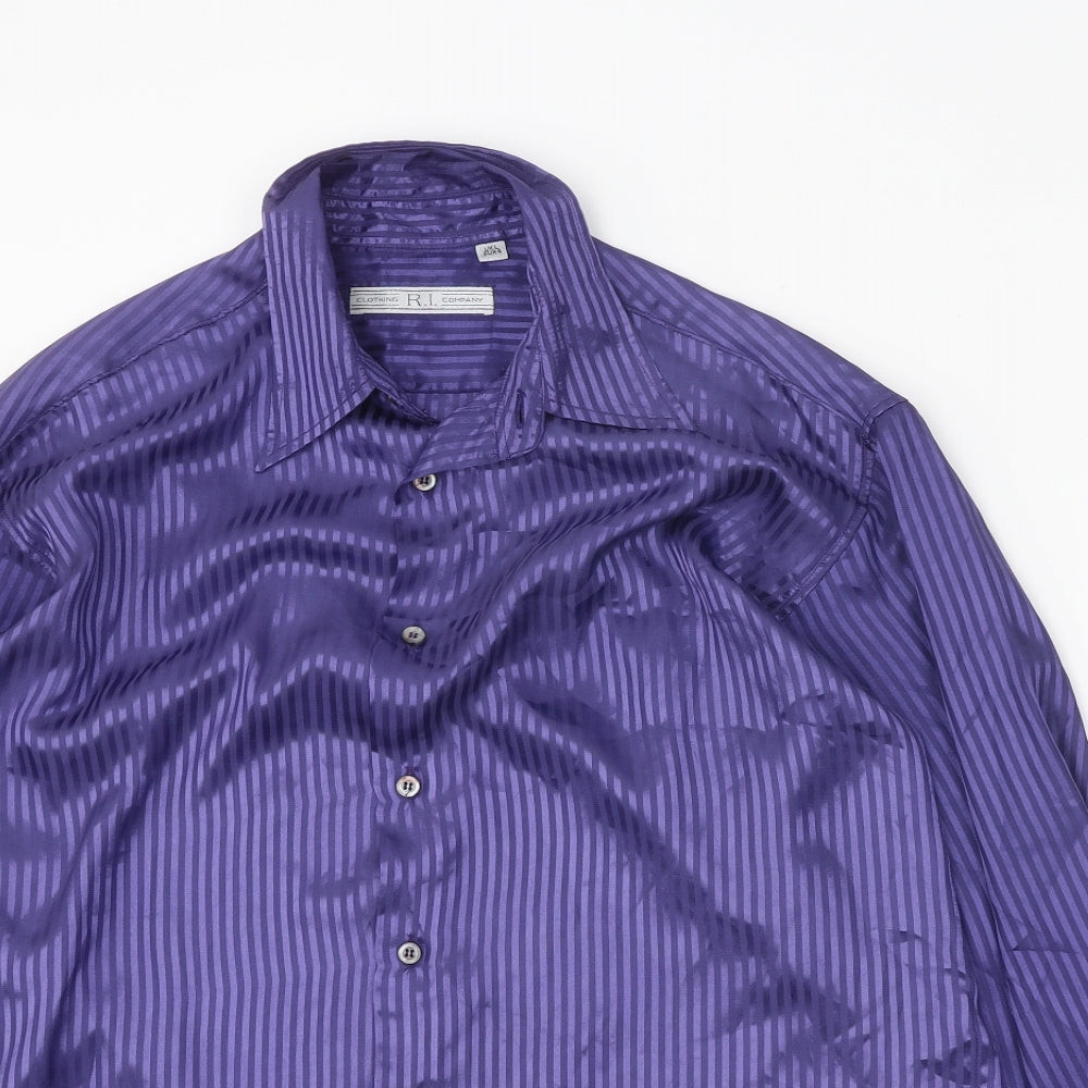 R. I. Clothing Company Mens Purple Striped Polyester Button-Up Size L Collared Button