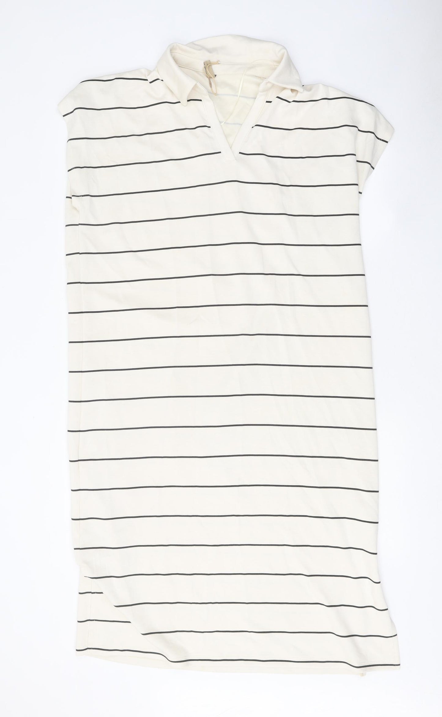 Soyaconcept Womens Beige Striped Modal Shirt Dress Size L V-Neck Pullover