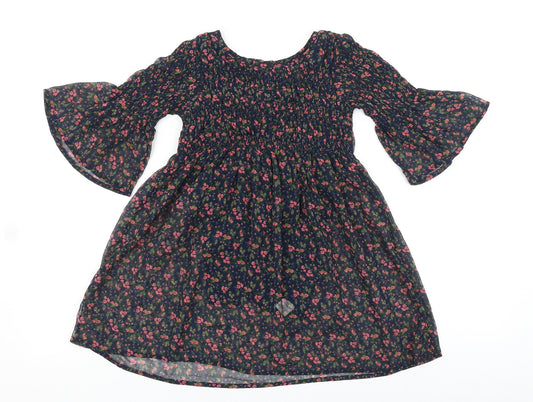 Outfit Girls Blue Floral Polyester Fit & Flare Size 6 Years Boat Neck Button