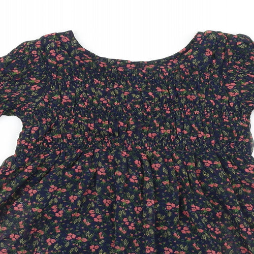 Outfit Girls Blue Floral Polyester Fit & Flare Size 6 Years Boat Neck Button