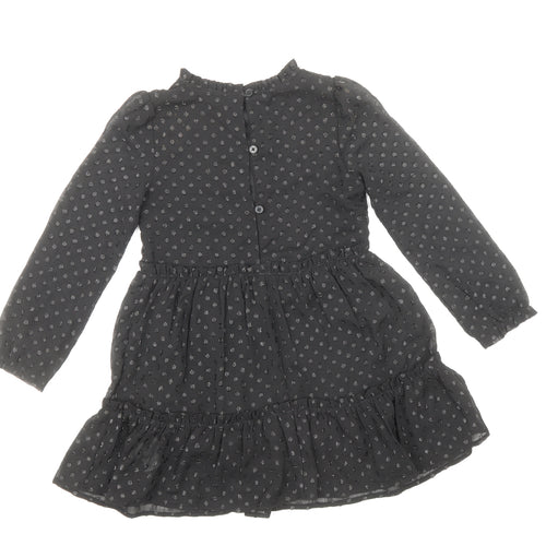 Primark Girls Black Geometric Polyester Shirt Dress Size 7-8 Years Mock Neck Button