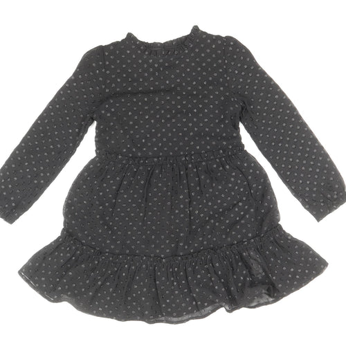 Primark Girls Black Geometric Polyester Shirt Dress Size 7-8 Years Mock Neck Button