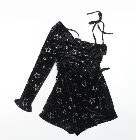 Topshop Womens Black Geometric Polyester Playsuit One-Piece Size 6 Zip - Star