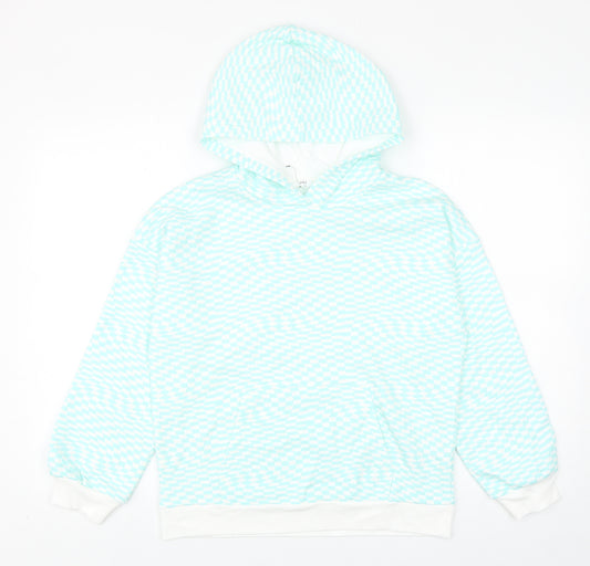 Marks and Spencer Girls Blue Geometric Cotton Pullover Hoodie Size 11-12 Years Pullover