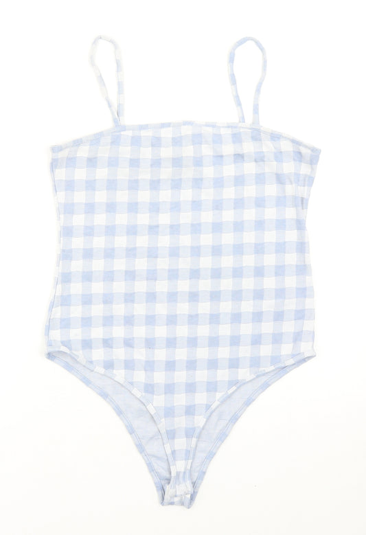 Primark Womens Blue Gingham Polyester Bodysuit One-Piece Size M Snap